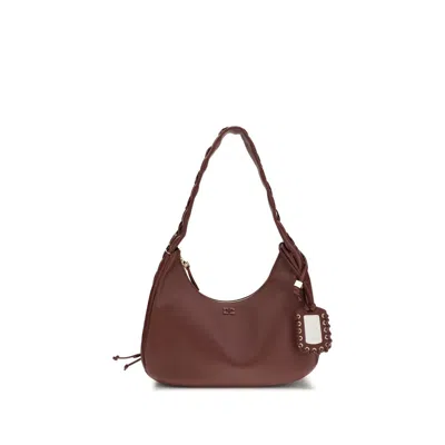 Ganni Bordeaux Recycled Leather Shoulder Bag In Brown