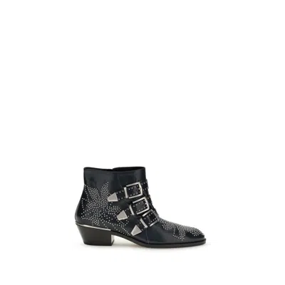 Chloé Black Calf Leather Bos Taurus Lace-up Boots In Animal Print