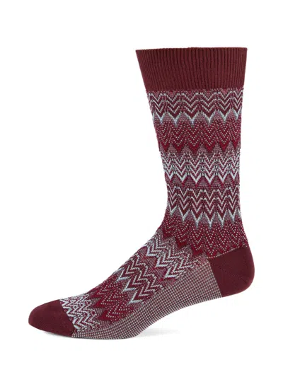 Missoni Men's Zigzag Cotton-blend Crew Socks In Burgundy