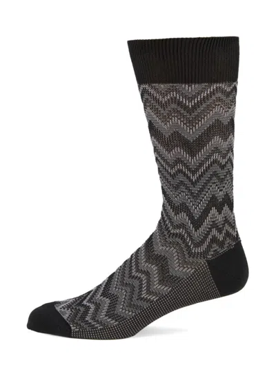 Missoni Men's Rib-knit Zigzag Cotton-blend Crew Socks In Black