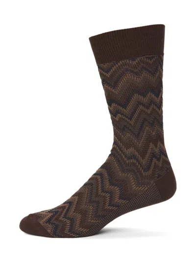 Missoni Men's Rib-knit Zigzag Cotton-blend Crew Socks In Burgundy