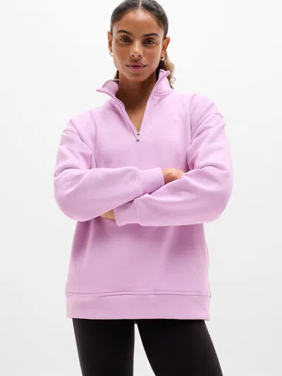 Athleta Forever Fleece 1/4 Zip Sweatshirt In Pink