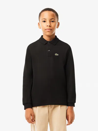 Lacoste Boys Long Sleeve Pique Polo Shirt In Black