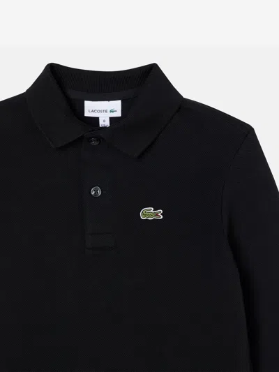 Lacoste Boys Long Sleeve Pique Polo Shirt In Black