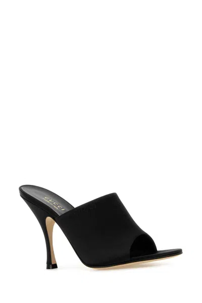 Gucci Satin Mules Peep Toe High Heel In Black