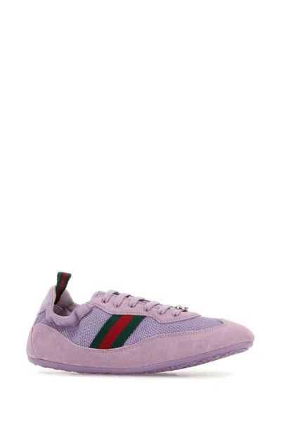 Gucci Fabric And Suede Shift Sneakers Mesh Panels In Purple