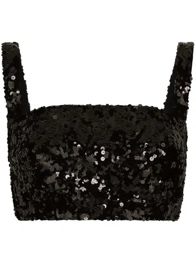 Dolce & Gabbana Cropped Sequin Top Square Neck Straps In Black