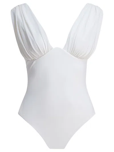 Zimmermann Draped One-piece Swimsuit Swimwear White In White