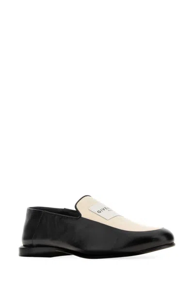Givenchy Two-tone Leather And Canvas Label Loafers In Multi