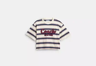 Coach Outlet Cursive Coach Striped Cropped T-shirt In White