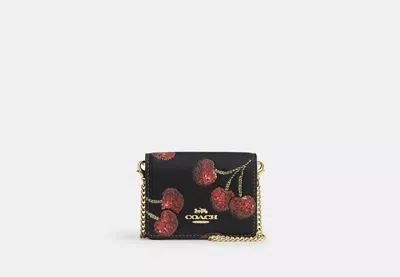 Coach Outlet Mini Wallet On A Chain With Cherry Print In Black