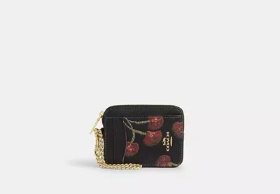Coach Outlet Zip Card Case With Cherry Print In Black