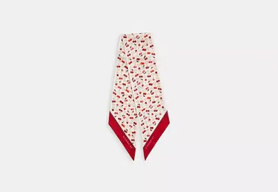 Coach Outlet Sculpted C Cherries Print Silk Wide Skinny Scarf In White
