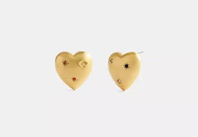Coach Outlet Oversized Heart With Stones Stud Earrings In Gold