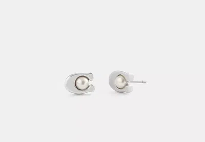 Coach Outlet Signature Pearl Stud Earrings In Metallic