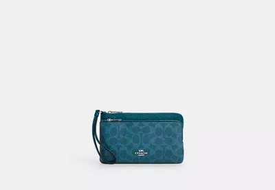 Coach Outlet Double Zip Wallet In Signature Canvas In Blue