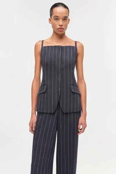 Simkhai Edie Square Neck Top In Midnight Stripe In Blue
