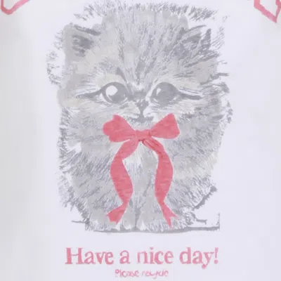 Ganni Women White Crewneck T-shirt With Maxi Print On The Front In Cotton Woman In Multi