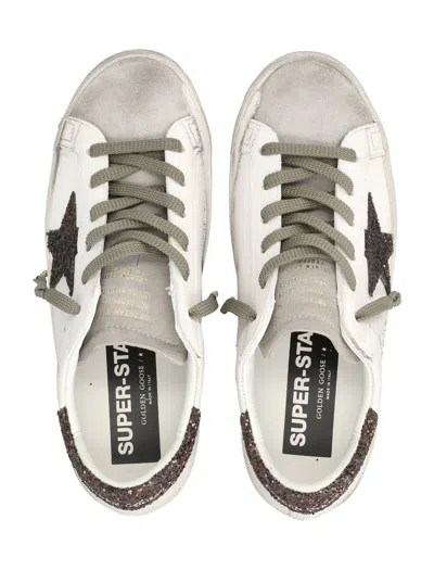Golden Goose Superstar Sneakers Glitter Heel Star Detail In White