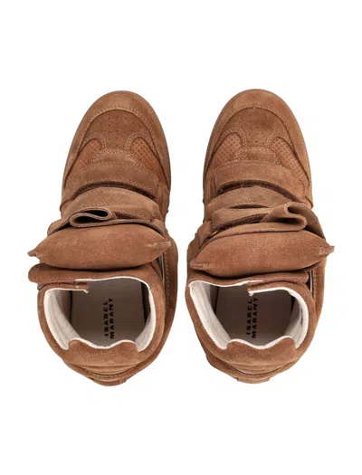 Isabel Marant Ankle Sneaker Wedge Heel Suede Perforated In Brown