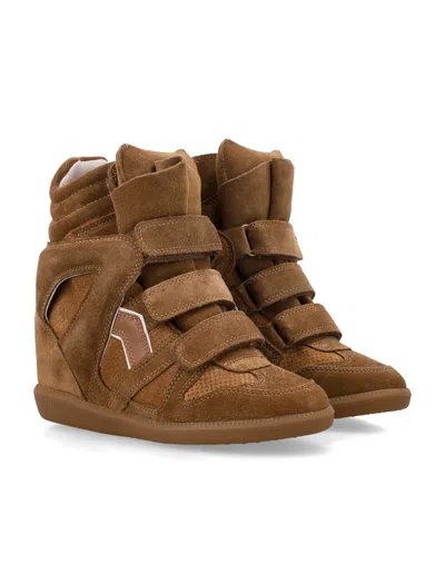 Isabel Marant Ankle Sneaker Wedge Heel Suede Perforated In Brown
