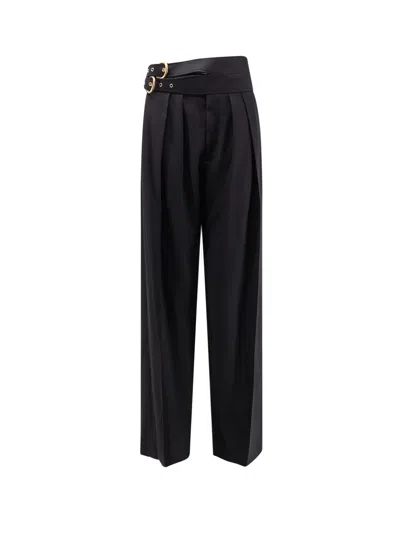 Chloé High-rise Wide-leg Pants In Wool Grain De Poudre In Black