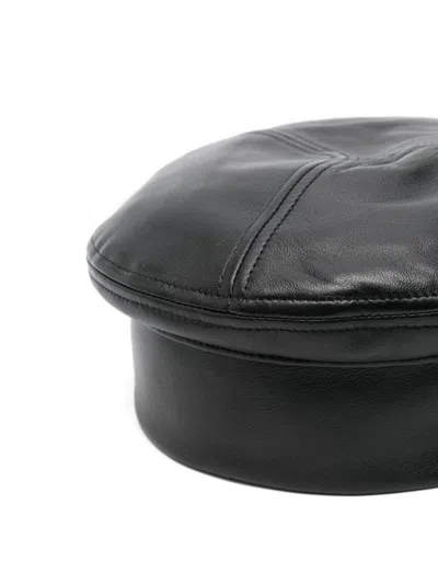 Emporio Armani Leather Panelled Basque Hat With Stitched Panels In Black