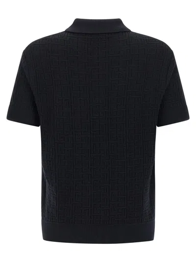 Balmain Textured Black Knitted Polo With Classic Collar In Multi