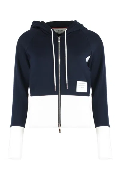 Thom Browne Short Hoodie With Zipper In Blue