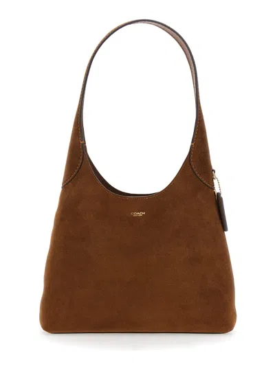 Coach Brooklyn 28 Brown With Single Shoulder Strap And Logo Lettering On The Front In Suede Woman In Brown