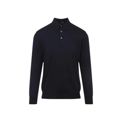 Kiton Classic Black Polo T-shirt With Buttoned Placket In Black