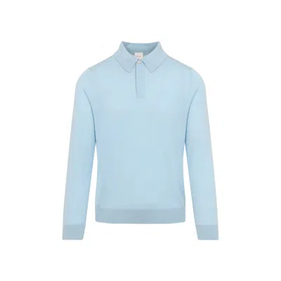 Paul Smith Sky Blue Merino Wool Kntted Long-sleeve Polo Shirt
