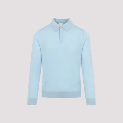 Paul Smith Sky Blue Merino Wool Kntted Long-sleeve Polo Shirt
