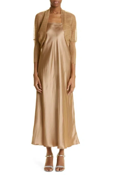 Fabiana Filippi Plissé Shawl Collar Knit Bolero In Brown