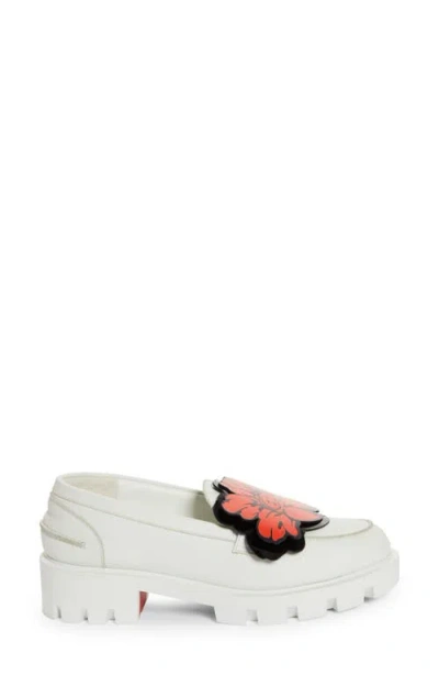 Christian Louboutin X Shun Sudo Button Flower Moc Toe Lug Loafer In White