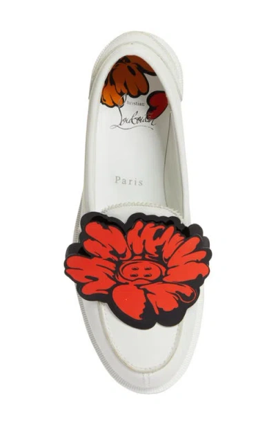 Christian Louboutin X Shun Sudo Button Flower Moc Toe Lug Loafer In White