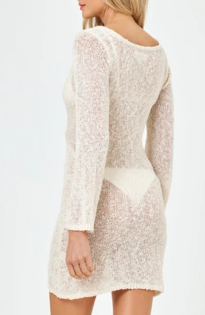 L*space Lspace Palisades Long Sleeve Sheer Cover-up Minidress In Neutral