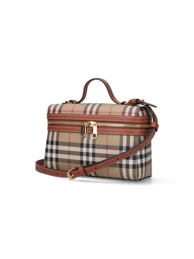 Burberry Coated Canvas Vanity Check Crossbody Bag With Check Motif In Brown