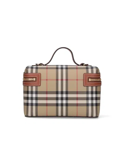 Burberry Coated Canvas Vanity Check Crossbody Bag With Check Motif In Brown