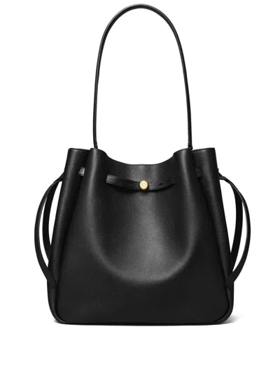 Tory Burch Romy Large Leather Bucket Bag In Black