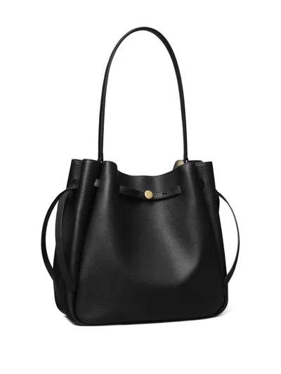 Tory Burch Romy Large Leather Bucket Bag In Black