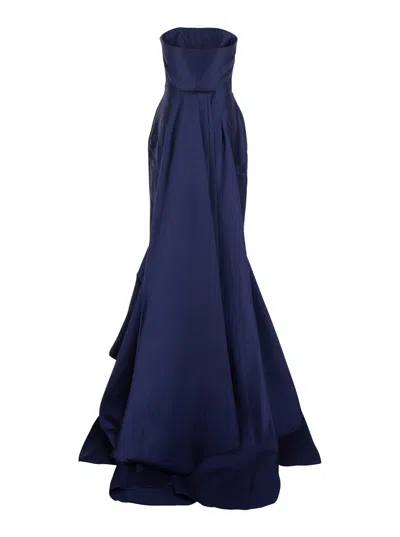 Solace London Imani Blue Long Dress With Off-the-shoulder Design And Double Layer In Fabric Woman In Blue