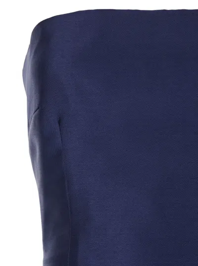 Solace London Imani Blue Long Dress With Off-the-shoulder Design And Double Layer In Fabric Woman In Blue