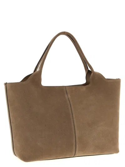 Tod's Ebr Beige Tote Bag With Logo Plaque On The Front And Contrasting Stitching In Suede Woman In Sand