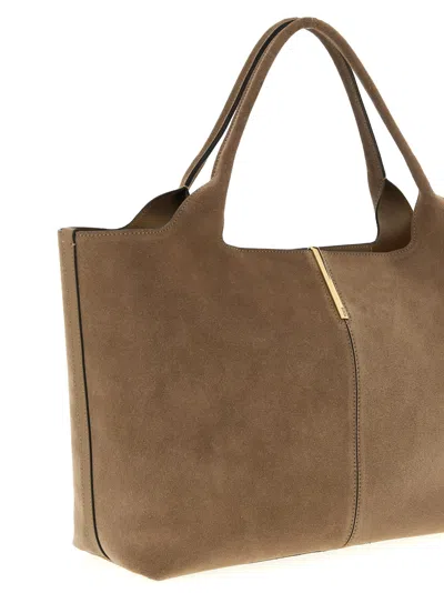 Tod's Ebr Beige Tote Bag With Logo Plaque On The Front And Contrasting Stitching In Suede Woman In Sand