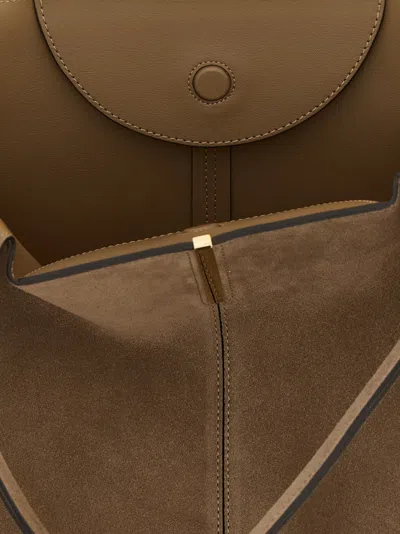 Tod's Ebr Beige Tote Bag With Logo Plaque On The Front And Contrasting Stitching In Suede Woman In Sand