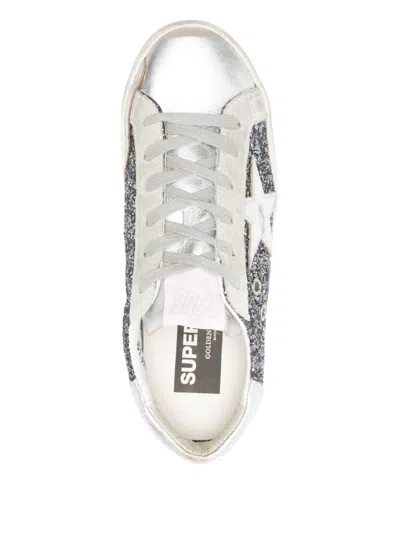 Golden Goose Super-star In Leather With Silver Glitter In Silver