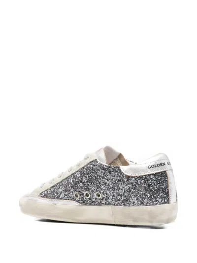 Golden Goose Super-star In Leather With Silver Glitter In Silver