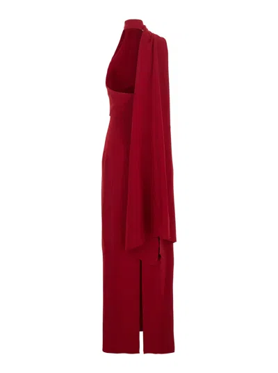 Solace London Demi Red Long Dress With One-shoulder Design And Back Slit In Fabric Woman In Red