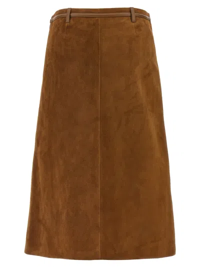 Gucci Suede Skirt Horsebit In Brown